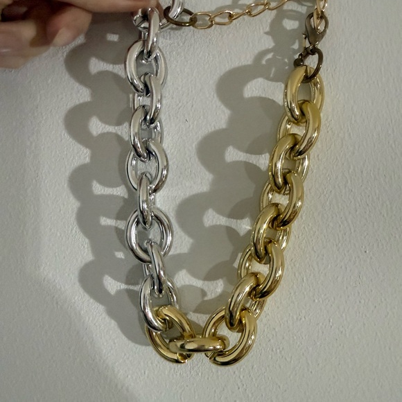 Two-Tone Chunky Chain Necklace - Gold & Silver - Picture 2 of 4